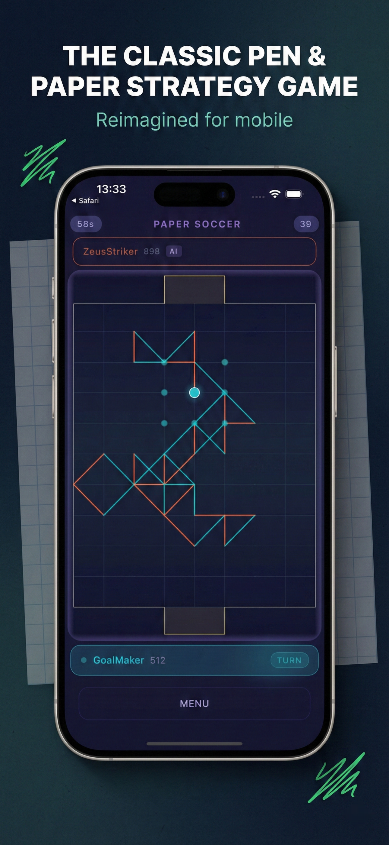 Paper Soccer gameplay - classic pen and paper strategy